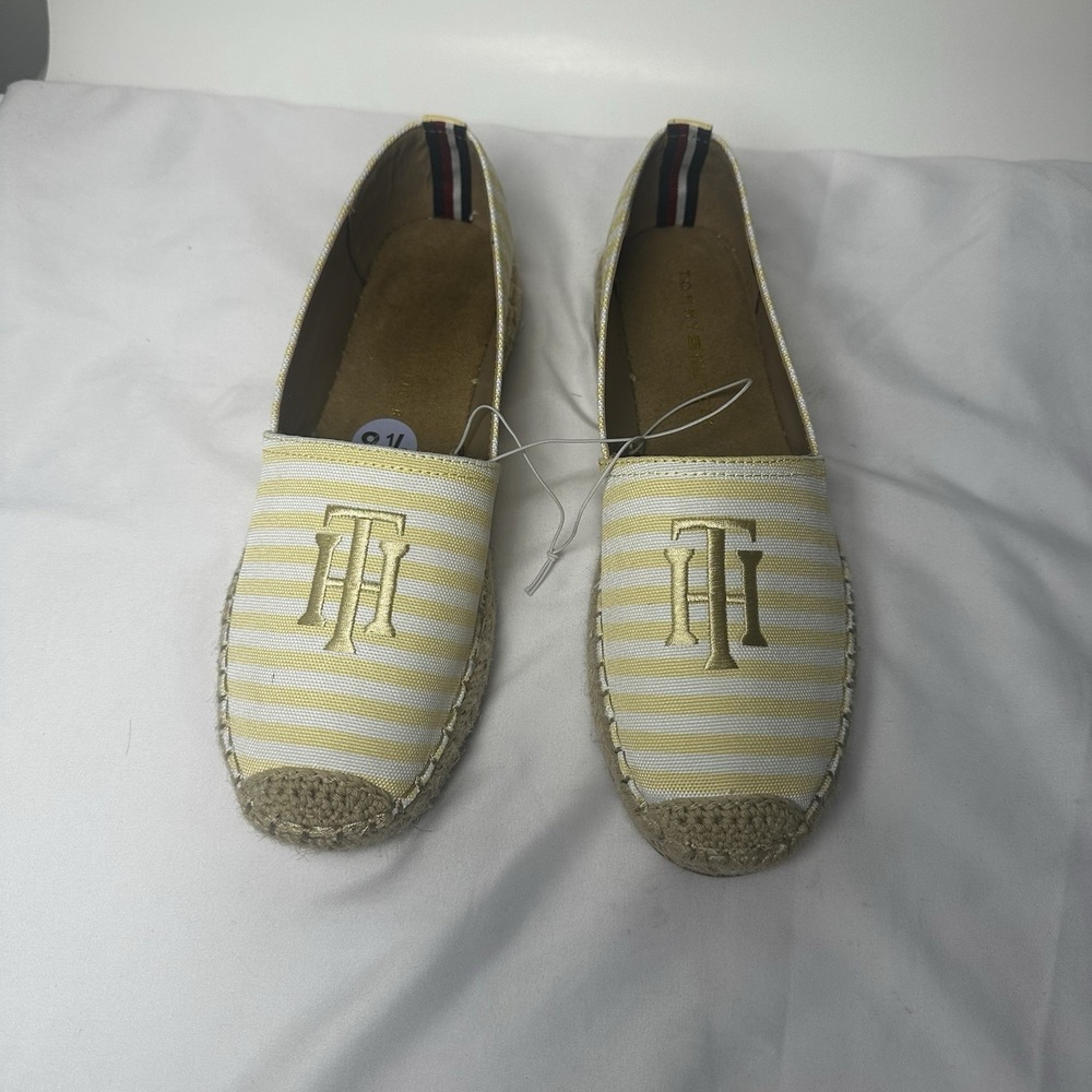 Tommy Hilfiger Stripe Flat Espadrilles Yellow And White Stripe Size 8.5 NWT